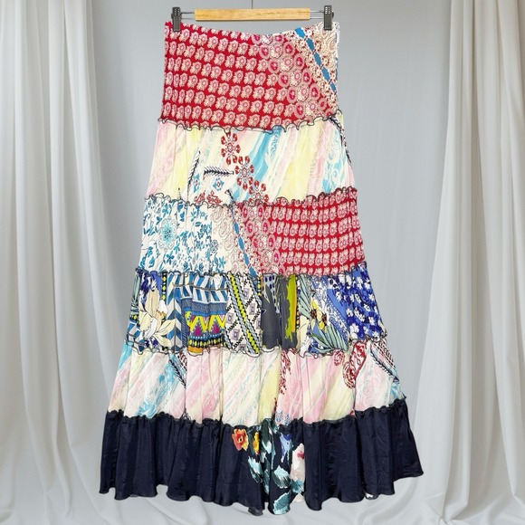 Johnny Was Liana Tiered Gypsy Maxi Skirt Women's Fits S/M Boho Mixed Print READ - Picture 1 of 11